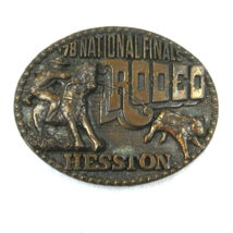 Vintage 1978 National Finals Rodeo Hesston Belt Buckle Brass tone Metal Oklahoma - £15.97 GBP