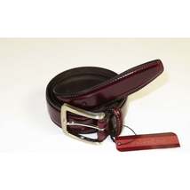 Men VALENTINI Stitched Leather Belt Classic Pin Buckle Business Dress V711 Wine image 8