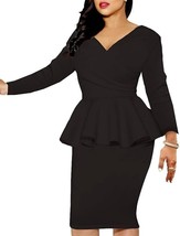 MAYFASEY Women&#39;s Black Vintage Ruffle Peplum Bodycon Midi Dress - XL (16... - $19.37