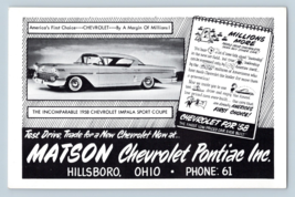 1957 Matson Chevrolet Concessionaria Hillsboro Oh Grande Unp Pubblicità Postcard - £27.22 GBP