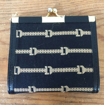 Vtg I MAGNIN Gold Black Horse Bit Pattern Brass Fabric Small Coin Purse France - £22.41 GBP