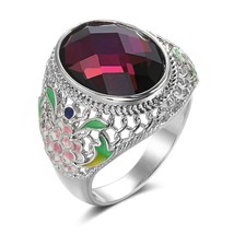 Chinese Style Colorful Enamel Ring for Women Fashion Tibetan Silver Purple Glass - £6.98 GBP