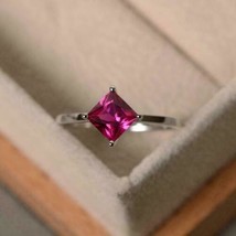 Solid 925 Sterling silver Red Ruby Handmade engagement prong Ring Size  7.5 - £71.11 GBP