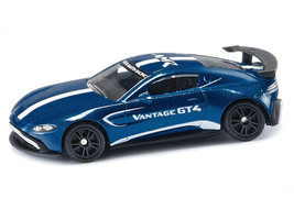 Aston Martin Vantage GT4 Blue Metallic with White Stripes Diecast Model Car b... - £14.87 GBP