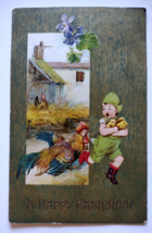 Easter Postcard Child Rooster Baby Chicks John Winsch Back Embossed 1909 Germany - £8.54 GBP