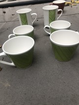 Rare VTG Syracuse China Lime Green Stripe Coffee Cups/Mugs &amp; Creamer Lot Of 7 - £23.77 GBP