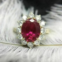 2.43Ct Simulated  Red Ruby &amp; Diamond  Engagement Ring 18k Gold Plated Silver - £80.96 GBP