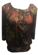 Dress Barn Cap Sleeve Pull Over Blouse, Brown Floral, Size Medium - £11.66 GBP