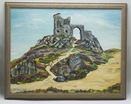 Corfe Château Ruines Peinture Acrylique Signée Encadré 1977 - £179.70 GBP