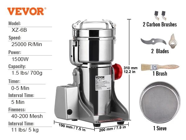 VEVOR 150 2500g Electric Grain Mill Grinder Commercial Swing 700g 2500w ... - $187.72