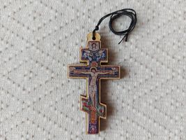 Russian Christian Wooden Pectoral Cross Pendant Rope Cord Car Rearview M... - $30.00