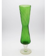 Vintage green art glass footed pedestal bud vase with twisted optic pattern - $27.34 CAD