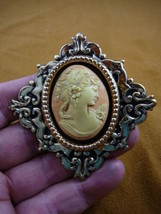 (cm31-29) Exotic Lady Flowers Curly hair pine resin Cameo brass pin pendant - £27.64 GBP