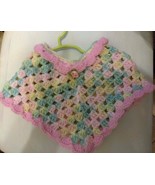 PONCHO SHRUG TODDLER HAND CROCHETED VARIEGATED RAINBOW &amp; PINK W/ROSE 3 TO 5 - $475.17 MXN