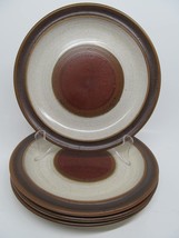Denby Potters Wheel Rust Set Of 4 Vintage Brown And Tan 8 1/8&quot; Salad Plates VGC - £31.16 GBP
