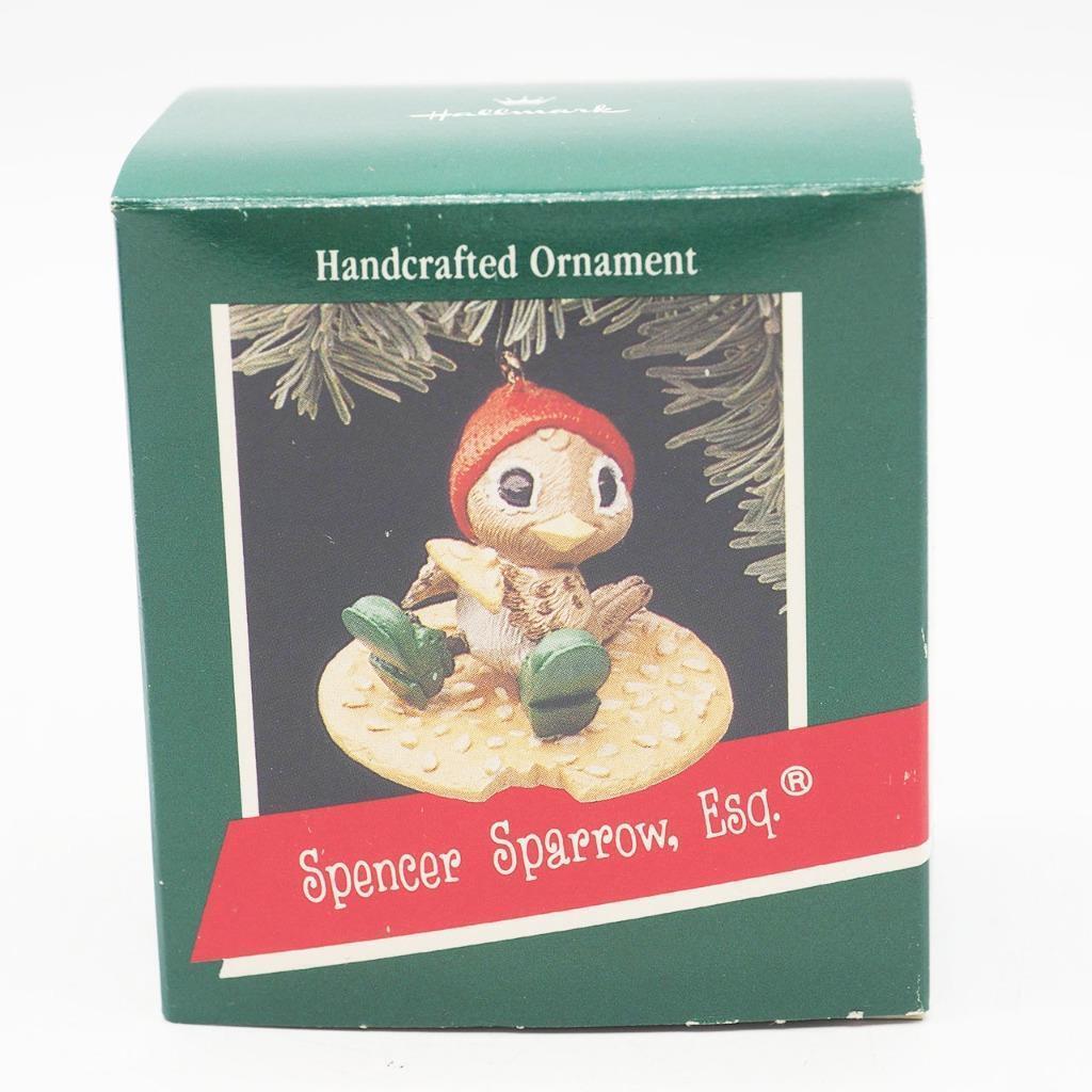 VTG Hallmark 1989 Spencer Sparrow, ESQ Christmas Ornament Bird on Sesame Cracker - $30.48