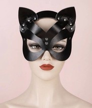 Masquerade Leather mask with silver studs - Cat Mask - Cosplay - £19.24 GBP