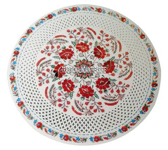 18&quot; White Marble Plate Inlay Carnelian Floral Inaly Filigree Kitchen Decor Gifts - £663.05 GBP