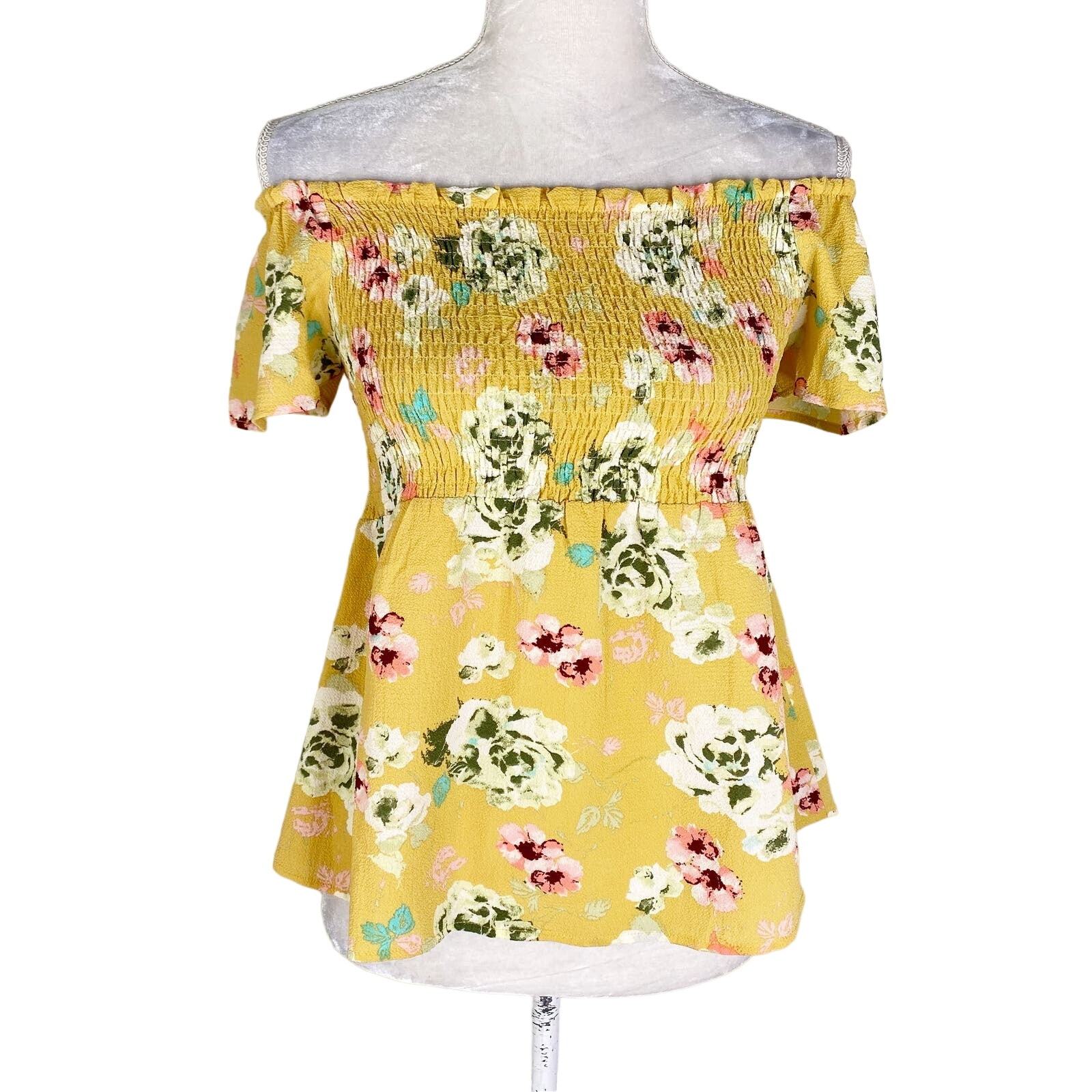 Primary image for Monteau Top L Yellow Floral Off Shoulders Short Sleeve New