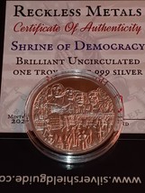 2- 1 oz silver rounds Reckless Metals Shrine Of Democracy Freedom&#39;s Last Ring - £122.75 GBP