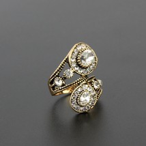 New antique Turkish Ring Retro Gold Color Rhinestone Hollow Out Double Floral Wi - £6.71 GBP