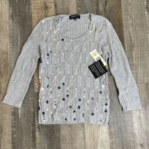 NWT Jones New York Signature Beaded Gray Viscose Blend Sweater Size M - £14.87 GBP