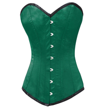 Long Torso Overbust Bustier Steel Ironing Back Lacing Green Satin Corset - £37.42 GBP+