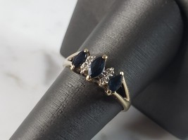 Womens Vintage Estate 14K Gold Diamond Sapphire Ring 2.8g E1068 - £274.06 GBP