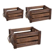 Household Wooden Rectangular Storage Basket with Rope Handle Vintage Rustic - £18.57 GBP+