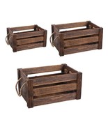 Household Wooden Rectangular Storage Basket with Rope Handle Vintage Rustic - £18.49 GBP+
