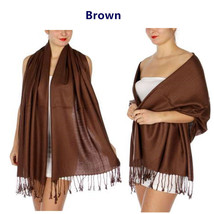 Brown - 2Ply Scarf 78X28 LONG Solid Silk Pashmina Cashmere Shawl Wrap - $29.99