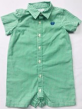 Vintage Chaps Gingham 6 M Romper Shorts Green White Checks Collared Dres... - $31.33