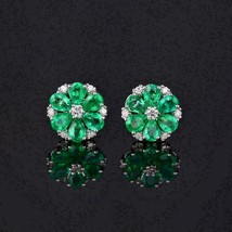 2.20Ct Pear Cut Green Emerald Flower Stud Earrings 14K White Gold Finish - £83.90 GBP