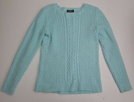 Lands&#39; End Light Blue Chunky Cable Knit Drifter Cotton Sweater Women&#39;s S... - £19.32 GBP