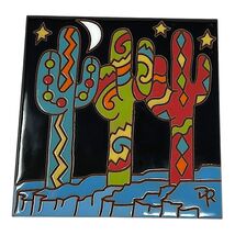 Southwest Saguaros Colorful Cactus 6X6 Hand Glazed Decorative Tile or Tr... - $35.98