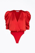 Adelyn Rae lila wrap-effect sateen bodysuit in Chili Red - £39.13 GBP