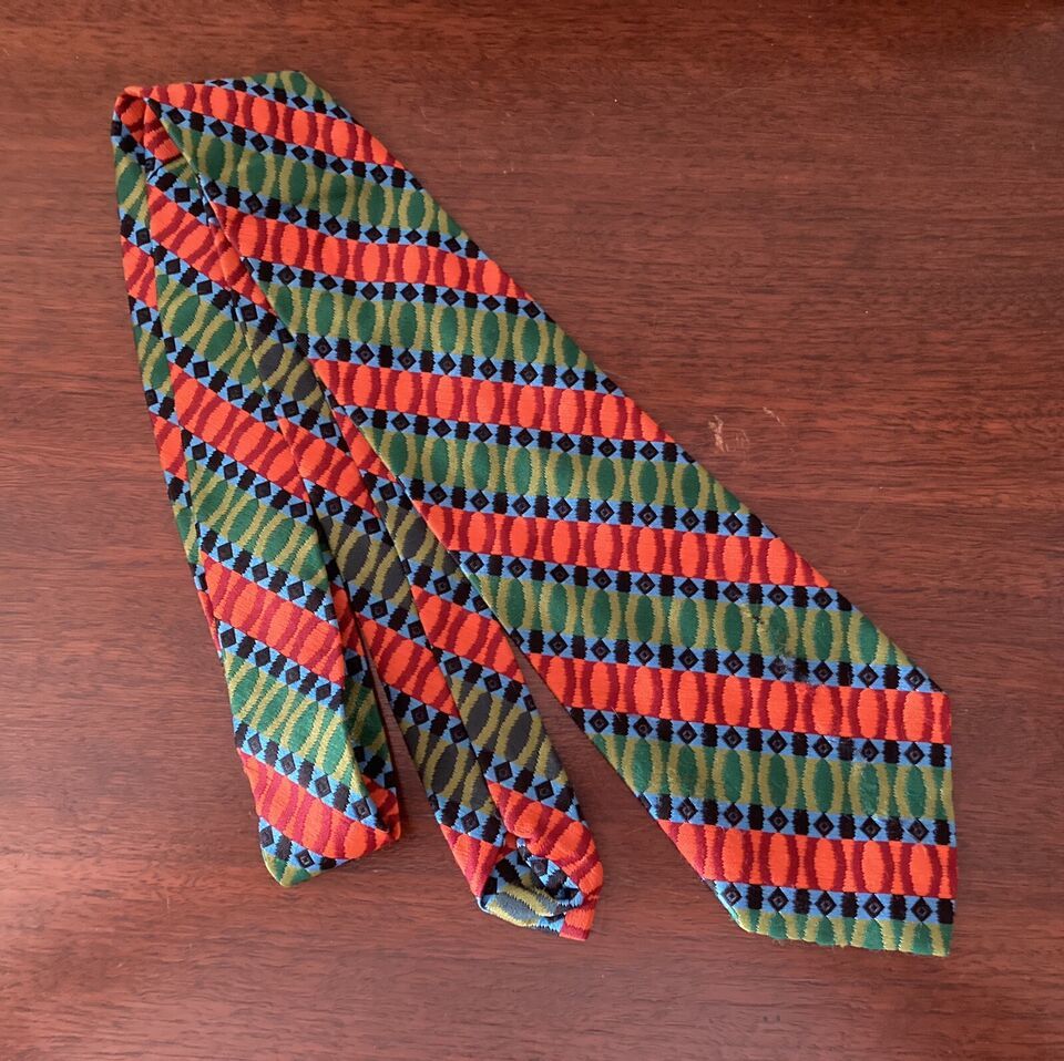 Vintage Fun Multicolor Multipattern Tie Orange Red Blue Green - $7.70