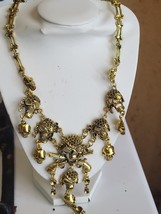 SALE Unique Pirate Skeleton Skull Gold-tone Drop Down Dangle Necklace - £21.58 GBP