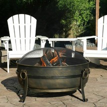 Large Fire Pit Wood Burning Steel 34 Inch Backyard Patio Rust Resistant New - £211.79 GBP