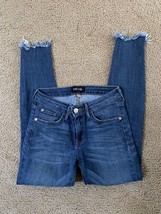 Fab&#39;rik Dark Wash Distressed Denim Blue Jeans Women Size 24 Raw Hem - £9.58 GBP