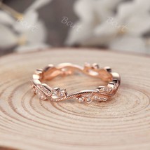 Art Deco Diamond Wedding Band 14k Rose Gold Ring Anniversary Gift Ring For Women - £79.08 GBP+