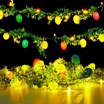 9.85 FT Lighted Easter Garland with 50 LED Big Bulbs 20 Easter Eggs Battery Oper - £32.15 GBP