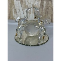 Glass Elephant Globe Figurine with Mirror Base Iridescent Gold Accents - $370.92 MXN