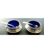 2   B &amp; M  American  Sterling Silver Salts with Cobalt Glass Inserts + S... - £157.37 GBP