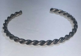 Simple Twisted Rope Design Adjustable Cuff Bracelet Sterling Silver .925 - £47.59 GBP