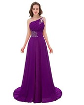Kivary Long A Line Beaded One Shoulder Formal Corset Prom Evening Dresses Purple - £76.60 GBP