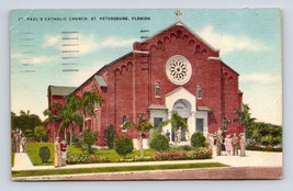 St Paul Catholic Church St Petersburg Florida FL Linen Postcard J9 - $2.92