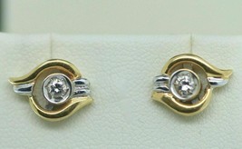 Vintage Antique 1Ct Round Cut Diamonds Stud Earrings14K Two Tone Gold Over - £82.00 GBP