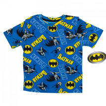 Batman Comic Art All Over Print Youth T-Shirt Blue - £11.93 GBP