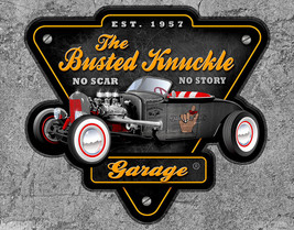 Busted Knuckle Hot Rod Garage Service Shop Muscle Cars No Scar Metal Tin Sign - £12.45 GBP